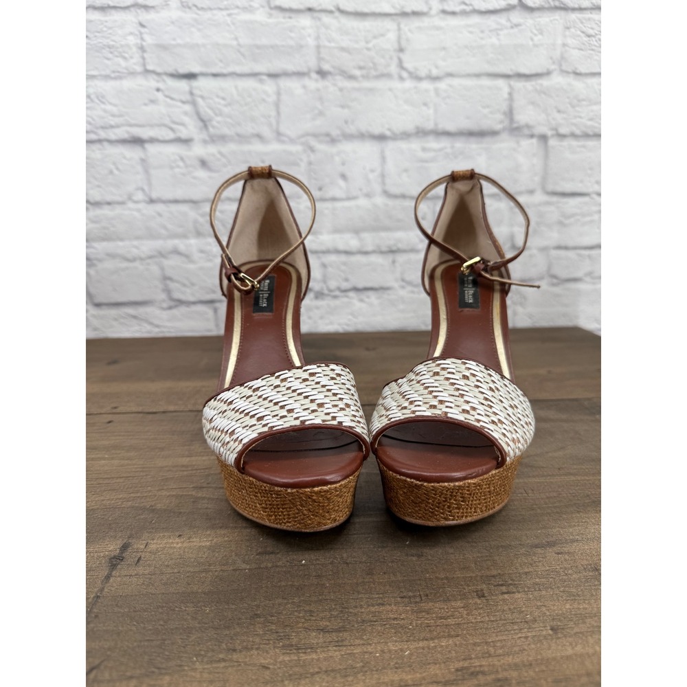 White House Black Market Raffia Wedge Heels Womens 7.5 Brown White Sandals Boho - Picture 5 of 13